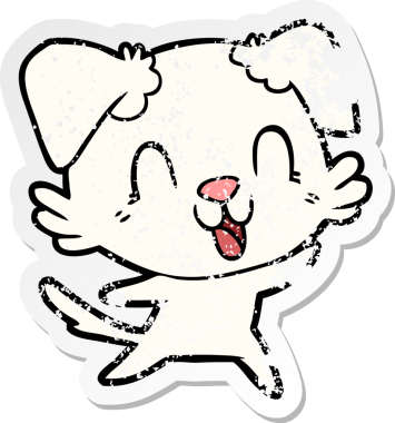 Bir insan tarafından çizilmiş, gülen bir köpeğin sıkıntılı çıkartması.