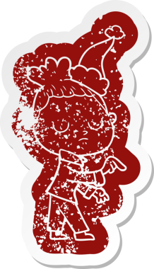 Bir insan tarafından çizilmiş Noel Baba şapkası giyen sakin bir kadının tuhaf çizgi film ikonu.