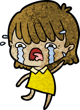 Bir insan tarafından çizilmiş ağlayan çizgi film kızı.