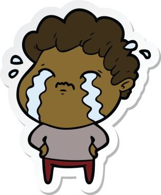 Bir insan tarafından çizilmiş, ağlayan bir çizgi film karakterinin çıkartması.