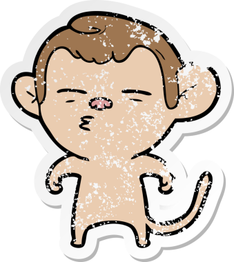 Bir insan tarafından çizilmiş şüpheli bir maymunun sıkıntılı çıkartması.