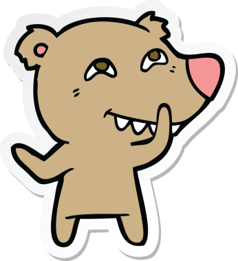 Bir insan tarafından çizilmiş dişleri gösteren bir çizgi film ayısının çıkartması.