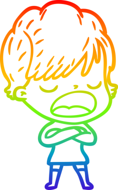 Gökkuşağı gradyan çizgi çizimi bir insan tarafından çizilmiş bir karikatür kadın