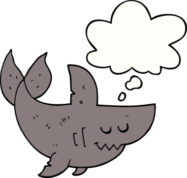 Bir insan tarafından çizilmiş düşünce baloncuklu çizgi film köpekbalığı.