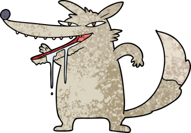 Bir insan tarafından çizilmiş aç kurt çizgi filmi.