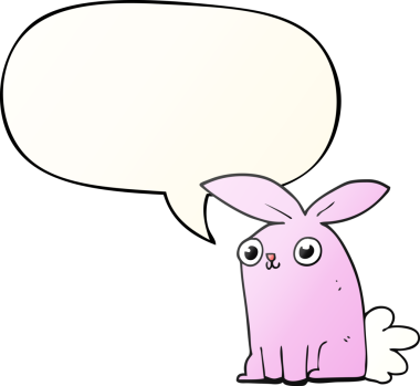 Bir insan tarafından çizilmiş yumuşak eğimli konuşma balonlu çizgi film tavşanı.