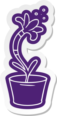 Bir insan tarafından çizilmiş bir ev bitkisinin karikatür etiketi.