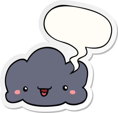 Bir insan tarafından çizilmiş baloncuk çıkartmalı şirin bir çizgi film bulutu.