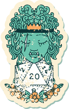 Retro Dövme Tarzı Yarı Ork Barbar Doğal yirmilik zar atışıyla bir insan tarafından çizilmiş