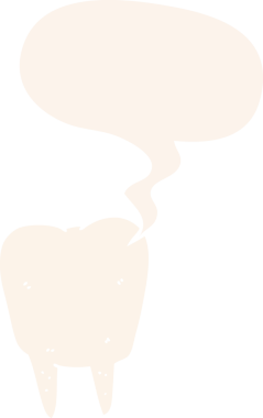 Bir insan tarafından çizilmiş, konuşma baloncuklu çizgi film dişleri.