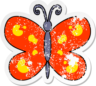 Bir insan tarafından çizilmiş garip bir el çizilmiş kelebeğin sıkıntılı çıkartması.