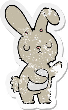 Bir insan tarafından çizilmiş şirin bir tavşanın sıkıntılı çıkartması.