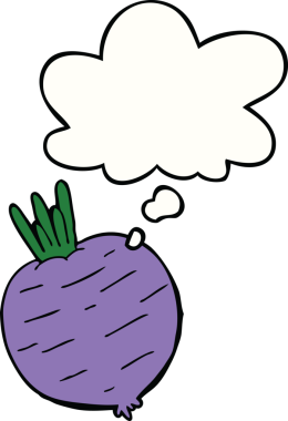 Bir insan tarafından çizilmiş düşünce baloncuklu sebze çizgi filmi.