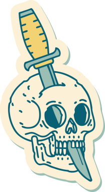 Bir insan tarafından çizilmiş bir kafatasının geleneksel stiliyle dövme çıkartması.