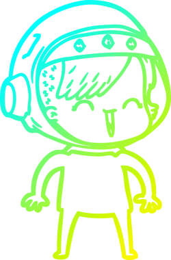 Bir insan tarafından çizilmiş mutlu bir uzay kızının soğuk çizgi çizimi.