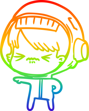 Gökkuşağı gradyan çizgisi kızgın bir uzay kızının çizimi bir insan tarafından çizilmiş