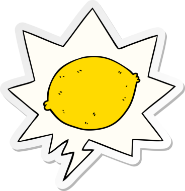 Bir insan tarafından çizilmiş baloncuk çıkartmalı limon çizgi filmi.