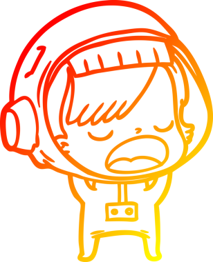 Bir insan tarafından çizilmiş, konuşan astronot bir kadının sıcak çizgi çizimi.