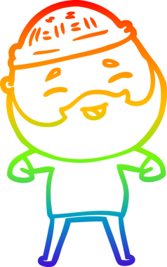 Bir insan tarafından çizilmiş mutlu sakallı bir adamın çizgi çizimi.