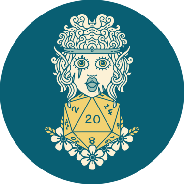 Retro Dövme Tarzı Bir insan tarafından çizilmiş 20 zarlı barbar karakter