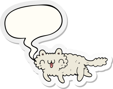 Bir insan tarafından çizilmiş baloncuk çıkartmalı çizgi film kedisi.