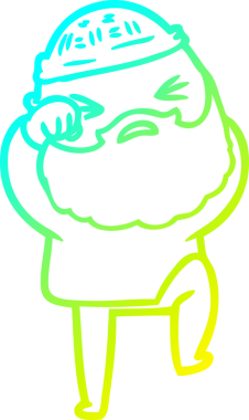 Bir insan tarafından çizilmiş sakallı bir çizgi film karakteri.