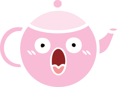 Bir insan tarafından çizilmiş bir çaydanlığın düz renkli retro karikatürü