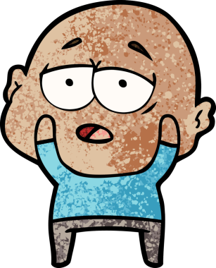 Bir insan tarafından çizilmiş yorgun, kel bir adam.