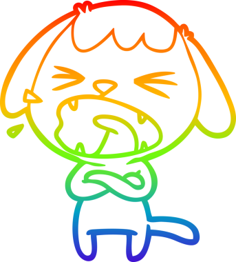 Gökkuşağı gradyan çizimi. Bir insan tarafından çizilmiş şirin bir köpek çizimi.