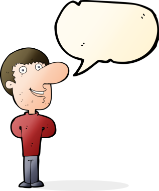 Bir insan tarafından çizilmiş konuşma balonlu mutlu adam çizgi filmi.