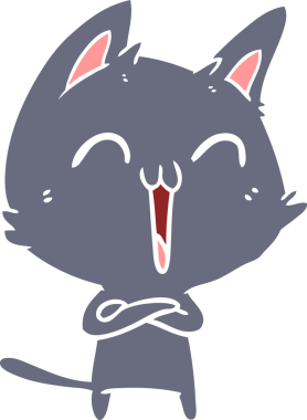 Mutlu düz renkli çizgi film kedisi miyavlıyor bir insan tarafından