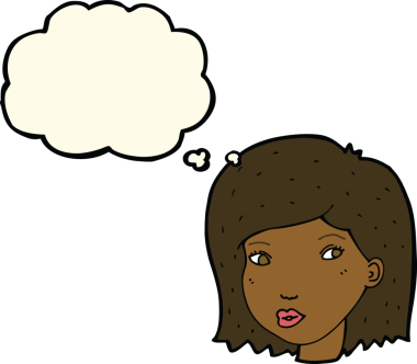 Bir insan tarafından çizilmiş düşünce baloncuklu kadın yüzü.