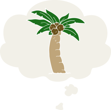 Düşünce baloncuğu olan çizgi film palmiyesi insan tarafından çizilmiş.