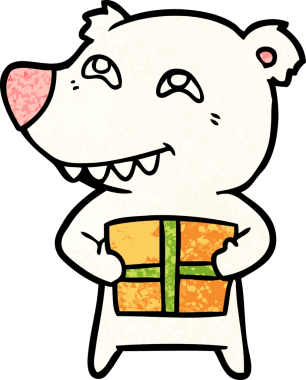 Kutup ayısı Noel hediyesi olarak bir insan tarafından çizilmiş karikatür.