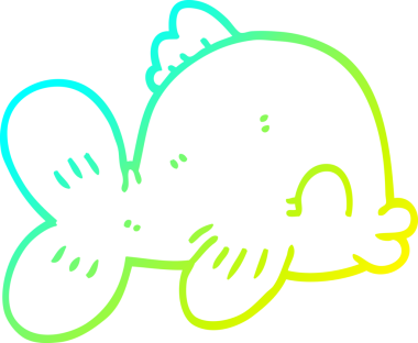 Bir insan tarafından çizilmiş komik bir karikatür balığının soğuk gradyan çizimi