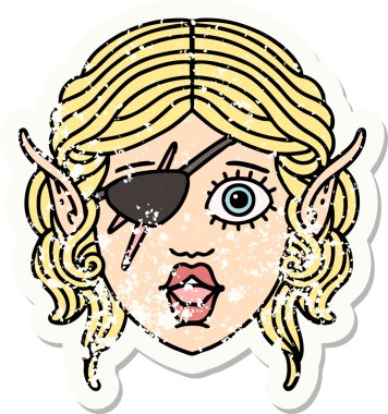 Bir insan tarafından çizilmiş bir elf serseri karakterinin grunge sticker 'ı