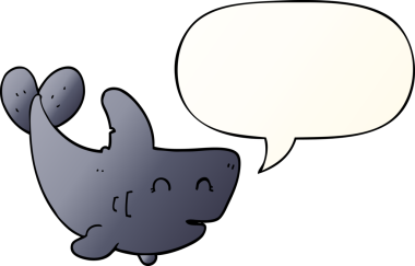 Bir insan tarafından çizilmiş, konuşma baloncuklu çizgi film köpekbalığı.