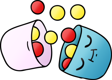 Bir insanın çizdiği gülümseyen hapın gradyan çizimi.