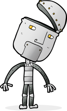 Bir insan tarafından çizilmiş çizgi film robotu