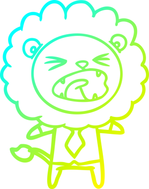 Bir insan tarafından çizilmiş iş kıyafetleri içinde çizgi film aslanı çizimi.