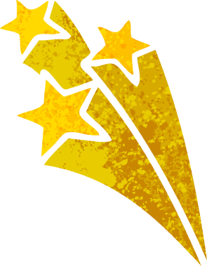 Bir insan tarafından çizilmiş kayan yıldızların retro çizim tarzı karikatürü