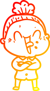 Bir insan tarafından çizilmiş mutlu, yaşlı bir kadının sıcak çizgi çizimi.