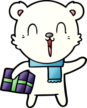 Kutup ayısı Noel hediyesi olarak bir insan tarafından çizilmiş karikatür.