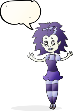 Bir insan tarafından çizilmiş serbest konuşma balonu çizilmiş vampir kız.