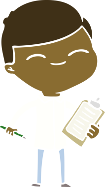 Düz renkli çizgi film karakteri gülen adam bir insan tarafından çizilmiş.