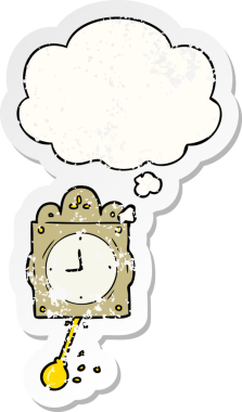 Düşünce baloncuklu çizgi film saati, insan tarafından çizilmiş yıpranmış bir çıkartma gibi.