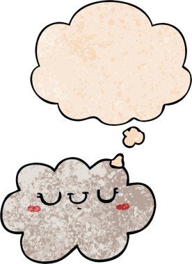 Bir insan tarafından çizilmiş grunge doku tarzında düşünce baloncuğu olan sevimli çizgi film bulutu.
