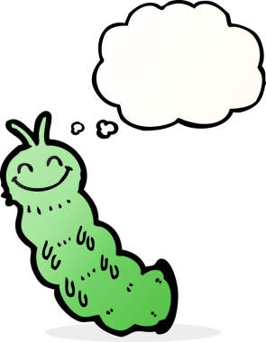 Bir insan tarafından çizilmiş düşünce baloncuklu çizgi film tırtılı.