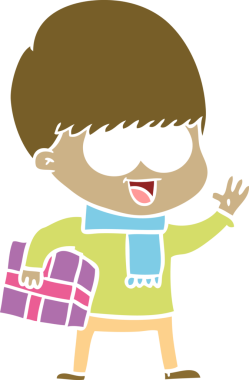 Bir insan tarafından çizilmiş mutlu düz renkli çizgi film çocuğu.