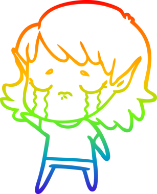 Gökkuşağı gradyan çizgi çizimi Bir insan tarafından çizilmiş ağlayan elf kızı